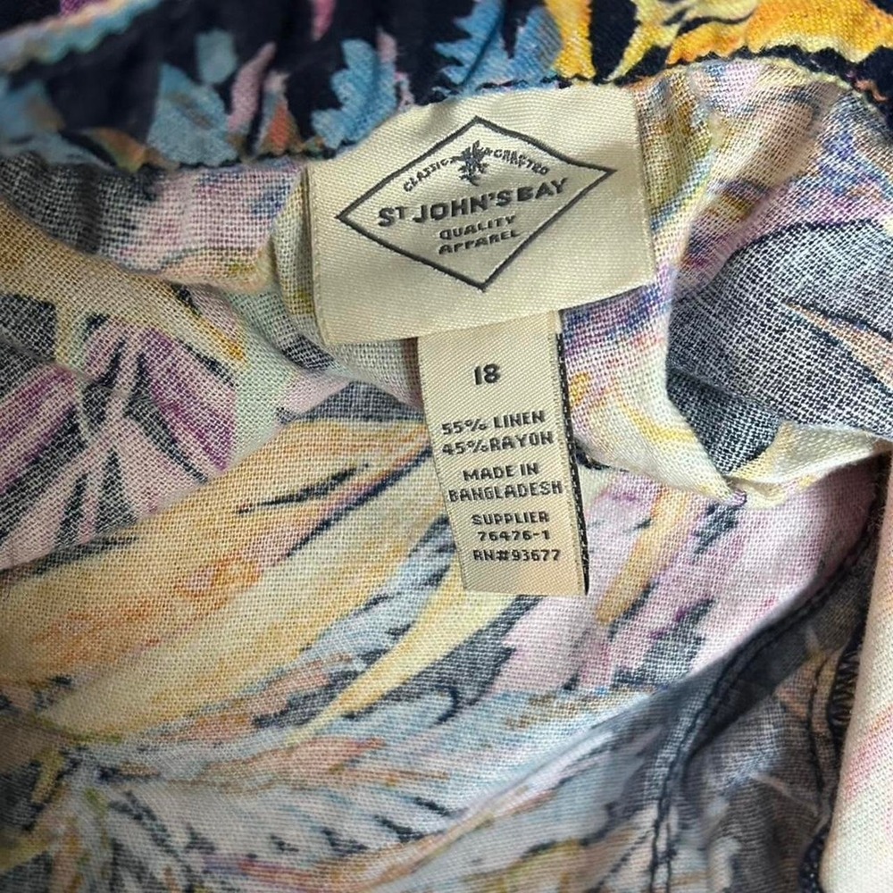St John's Bay Skort Women 18 Blue Tropical Leaf Linen Blend Wrap Front Casual - Picture 7 of 7